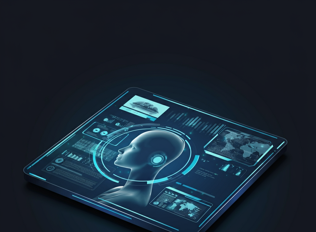 Futuristic AI technology blending digital and traditional media.