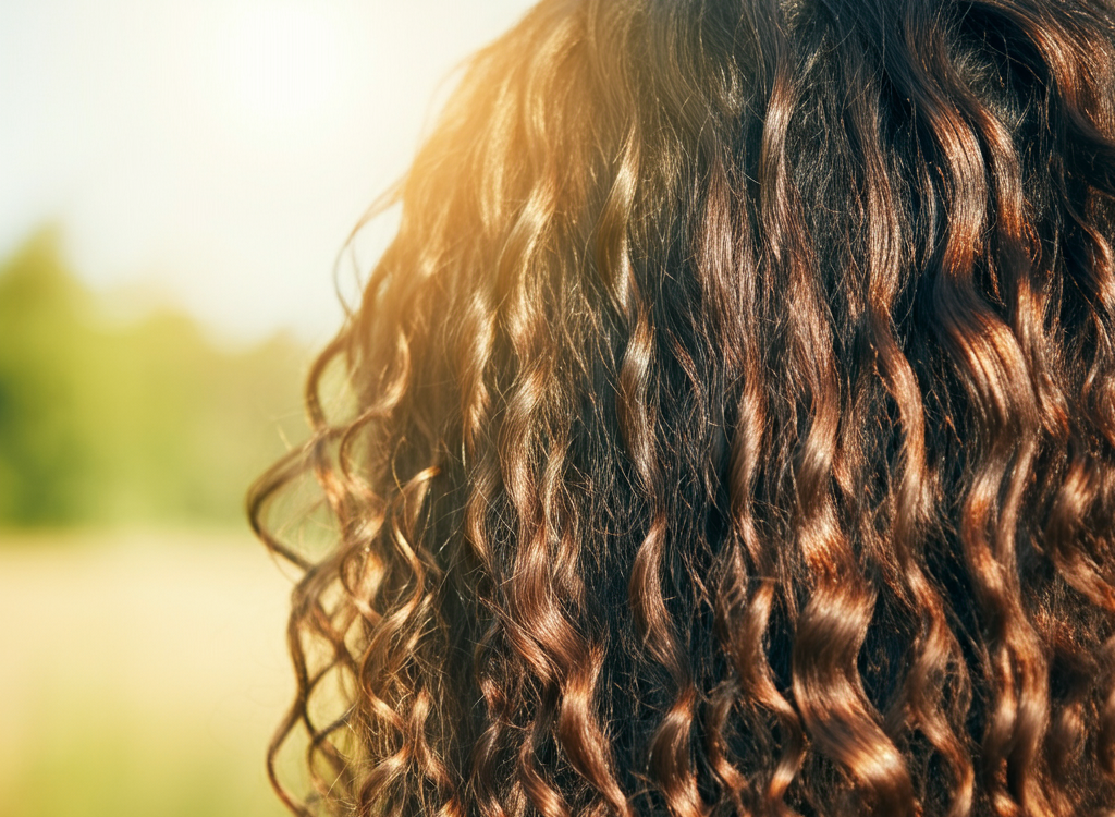 Vibrant, healthy-haired individual showcasing shiny, luscious locks in a natural setting.
