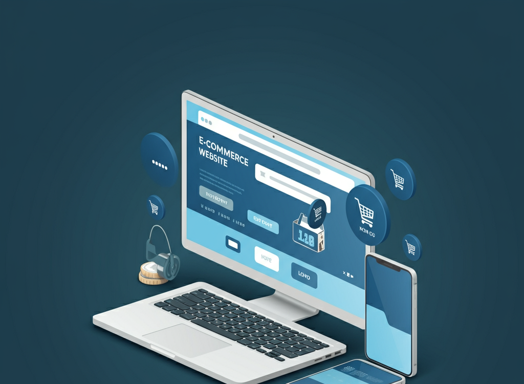 Minimalist e-commerce website interface with tech gadgets and a shopping cart icon.