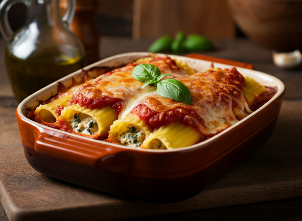 Freshly baked mannacote with melted cheese and marinara sauce