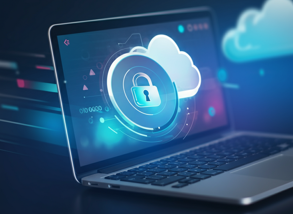 Sleek cloud storage interface with secure lock icon.