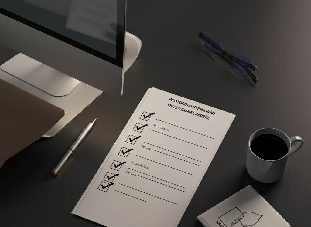 A modern illustration of a checklist and flowchart symbolizing Protocolo Operacional Padrão (Standard Operating Procedure).