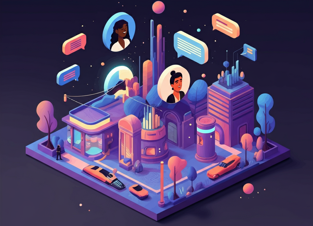 Virtual cityscape with community interaction elements for SimpCity blog.