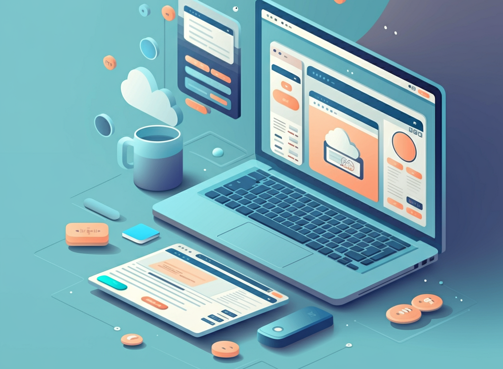 Illustration of Skystta Com's digital platform showcasing website building, e-commerce, and marketing tools.