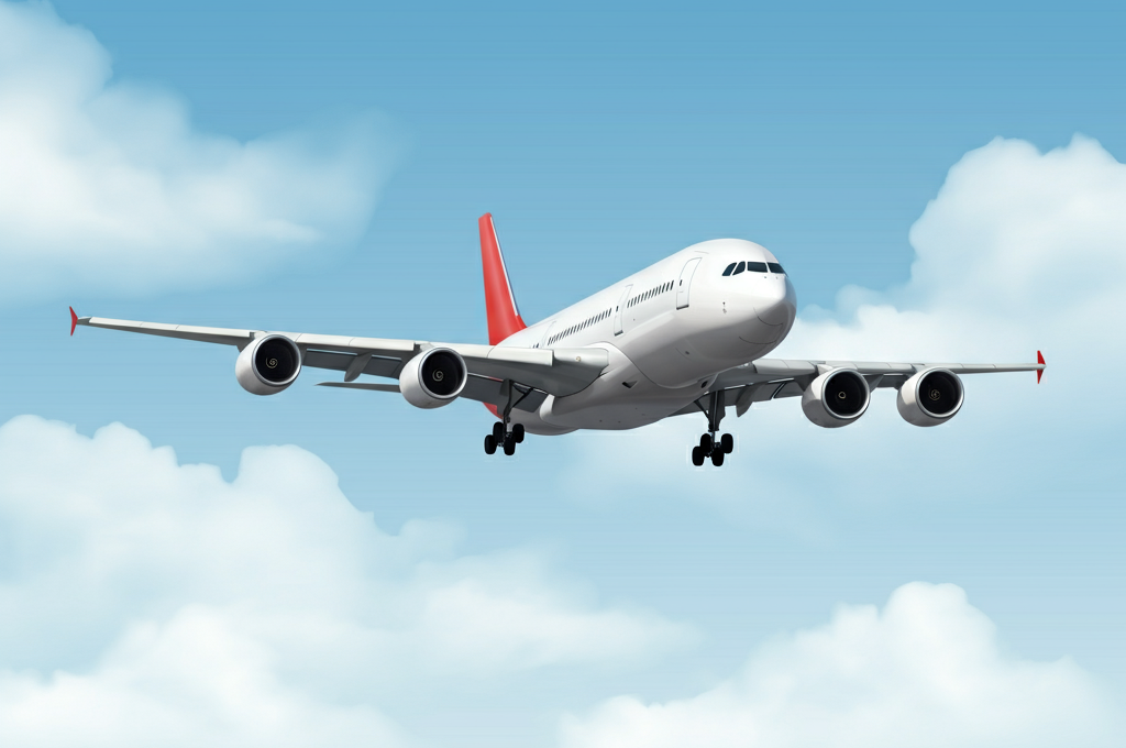 A large white passenger airplane with a red tail descending through a clear blue sky, symbolizing aviation safety and emergency preparedness.