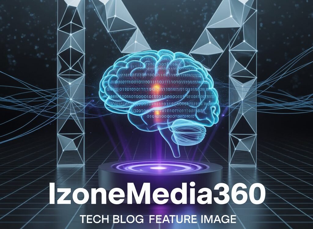 Futuristic technology elements representing iZoneMedia360.com tech, including AI and digital innovation."