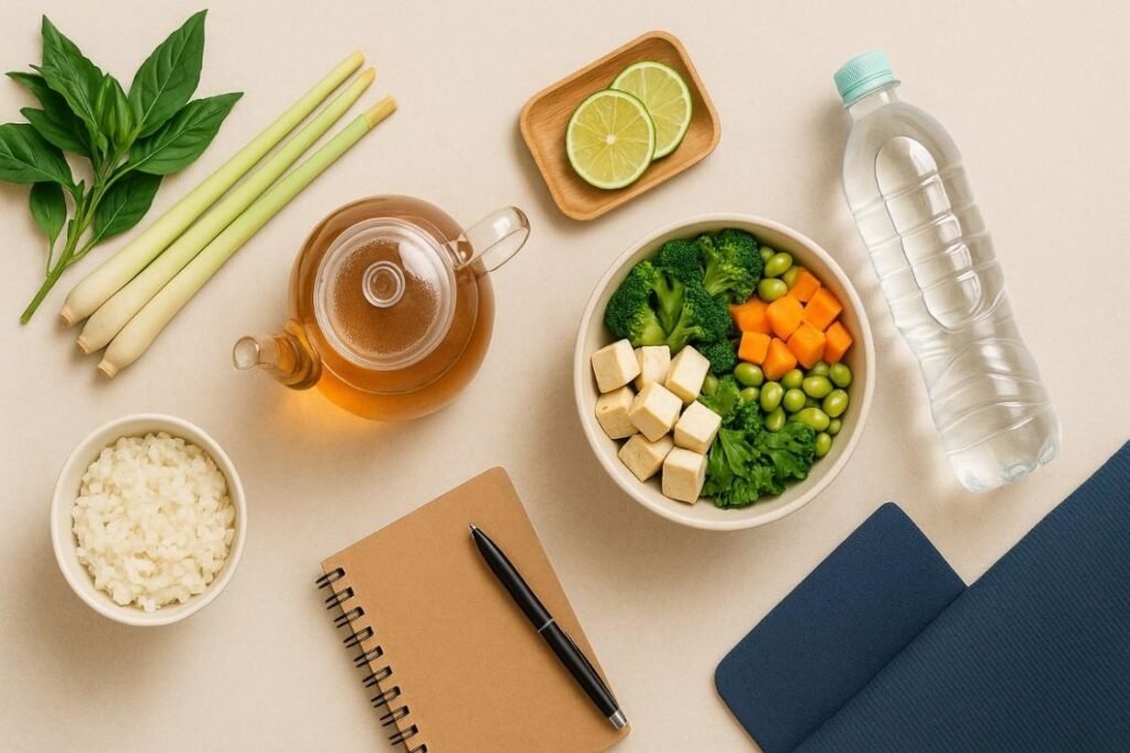 Vietnamese wellness flat lay